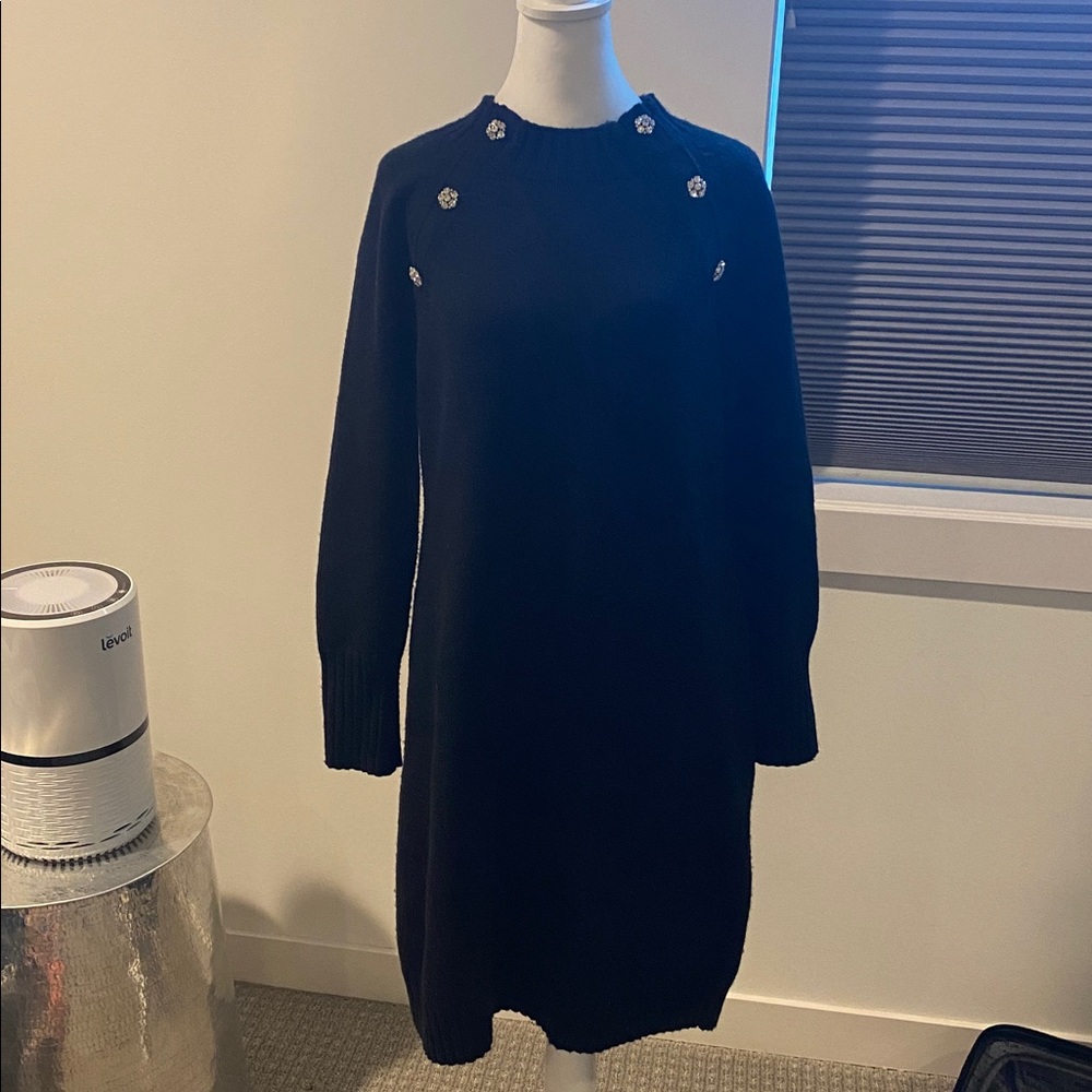 J. Crew Jewel Shoulder Sweater Dress Black Wool Blend Women’s Size Medium